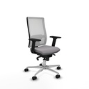 Horna sincro malla blanca similpiel gris brazos 2D base aluminio  ruedas 65mm nailon