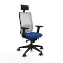 Horna sincro malla blanca similpiel azul brazos 2D base piramidal cabecero fijo ruedas 65mm nailon