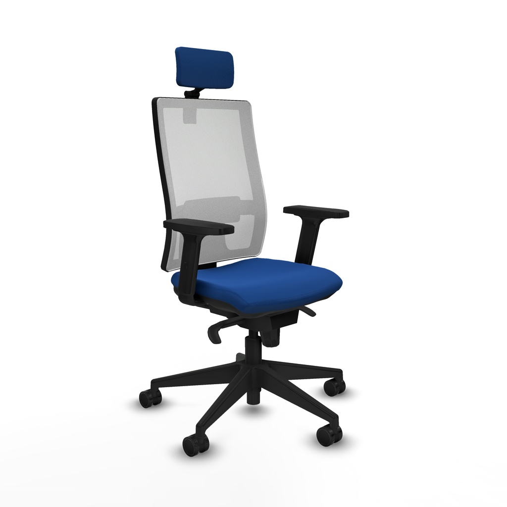 Horna sincro malla blanca similpiel azul brazos 2D base piramidal cabecero 2D ruedas 65mm nailon