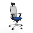 Horna sincro malla blanca similpiel azul brazos 2D base aluminio cabecero fijo ruedas 65mm nailon