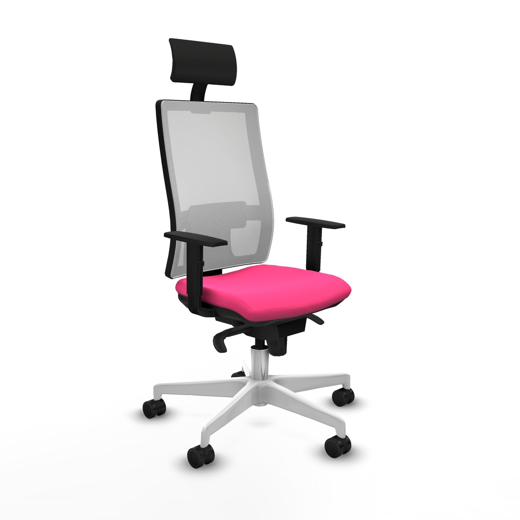 Horna sincro malla blanca similpiel rosa brazos 1D base blanca cabecero fijo ruedas 65mm nailon