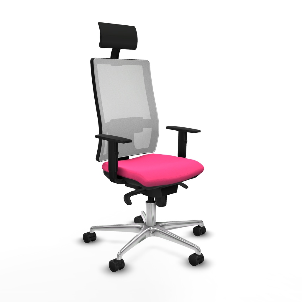 Horna sincro malla blanca similpiel rosa brazos 1D base aluminio cabecero fijo ruedas 65mm nailon