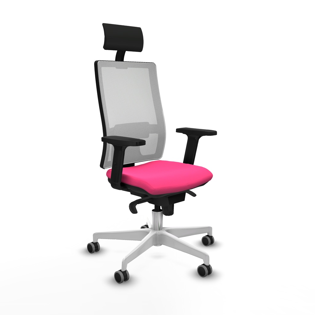 Horna sincro malla blanca similpiel rosa brazos 2D base blanca cabecero fijo ruedas 65mm engomadas