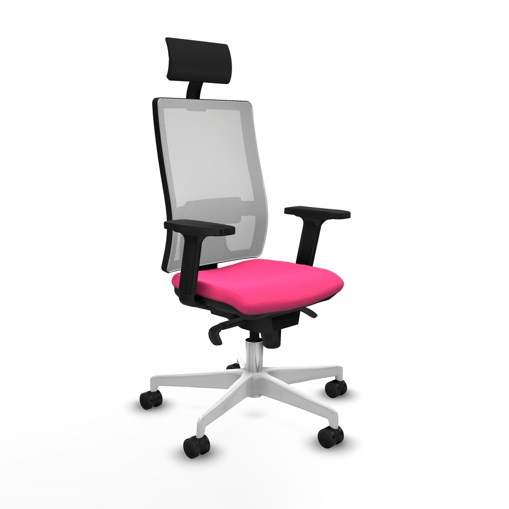 Horna sincro malla blanca similpiel rosa brazos 2D base blanca cabecero fijo ruedas 65mm nailon