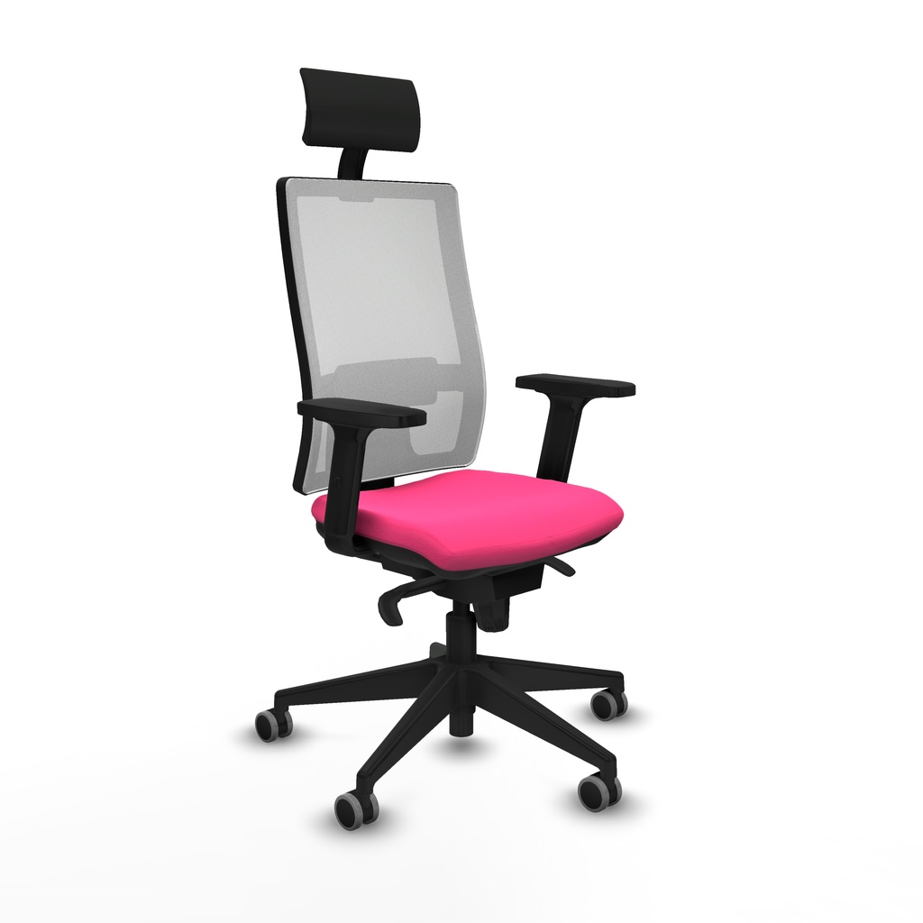 Horna sincro malla blanca similpiel rosa brazos 2D base piramidal cabecero fijo ruedas 65mm engomadas