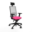 Horna sincro malla blanca similpiel rosa brazos 2D base piramidal cabecero fijo ruedas 65mm nailon