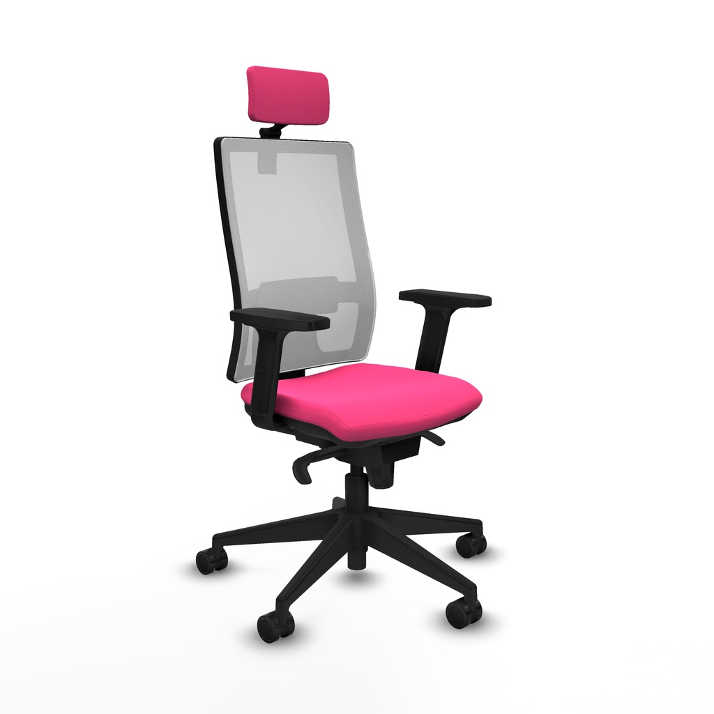 Horna sincro malla blanca similpiel rosa brazos 2D base piramidal cabecero 2D ruedas 65mm nailon