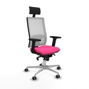 Horna sincro malla blanca similpiel rosa brazos 2D base aluminio cabecero fijo ruedas 65mm engomadas