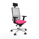 Horna sincro malla blanca similpiel rosa brazos 2D base aluminio cabecero fijo ruedas 65mm nailon