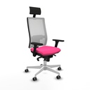 Horna sincro malla blanca similpiel rosa brazos 3D base blanca cabecero fijo ruedas 65mm engomadas