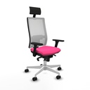 Horna sincro malla blanca similpiel rosa brazos 3D base blanca cabecero fijo ruedas 65mm nailon