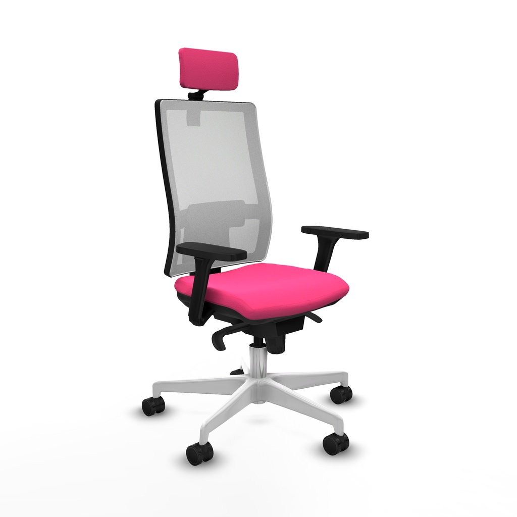 Horna sincro malla blanca similpiel rosa brazos 3D base blanca cabecero 2D ruedas 65mm nailon