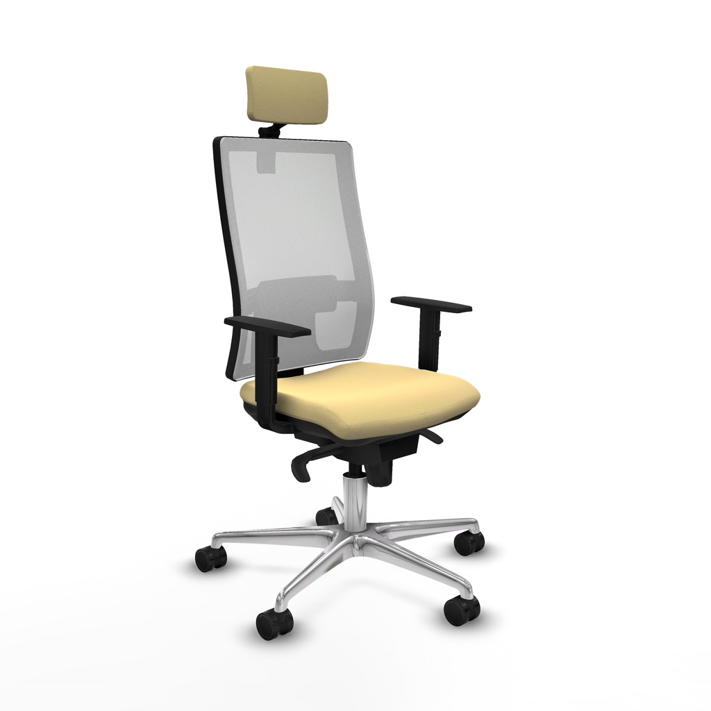 Horna sincro malla blanca similpiel crema brazos 1D base aluminio cabecero 2D ruedas 65mm nailon