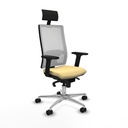 Horna sincro malla blanca similpiel crema brazos 2D base aluminio cabecero fijo ruedas 65mm nailon