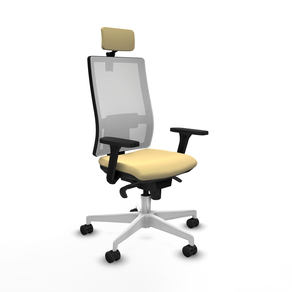 Horna sincro malla blanca similpiel crema brazos 3D base blanca cabecero 2D ruedas 65mm nailon