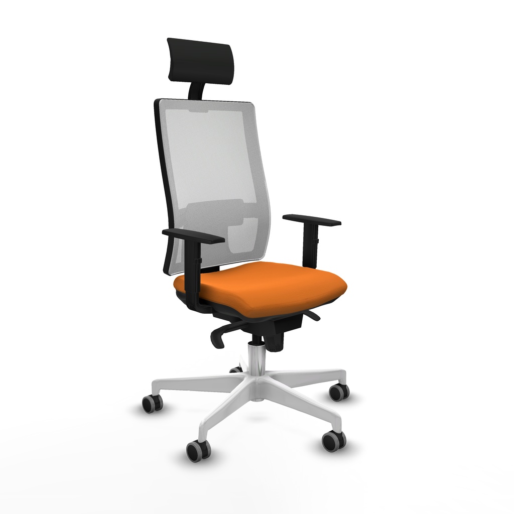 Horna sincro malla blanca similpiel naranja brazos 1D base blanca cabecero fijo ruedas 65mm engomadas