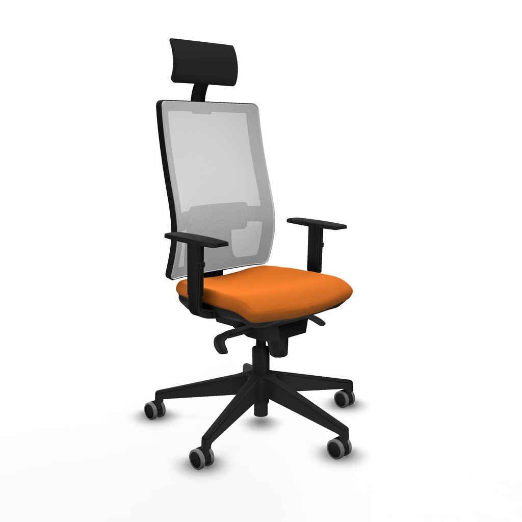 Horna sincro malla blanca similpiel naranja brazos 1D base piramidal cabecero fijo ruedas 65mm engomadas