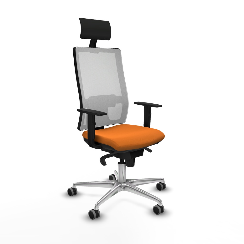 Horna sincro malla blanca similpiel naranja brazos 1D base aluminio cabecero fijo ruedas 65mm engomadas
