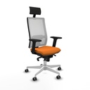 Horna sincro malla blanca similpiel naranja brazos 2D base blanca cabecero fijo ruedas 65mm engomadas