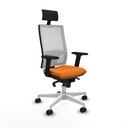 Horna sincro malla blanca similpiel naranja brazos 2D base blanca cabecero fijo ruedas 65mm nailon