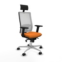 Horna sincro malla blanca similpiel naranja brazos 2D base aluminio cabecero fijo ruedas 65mm nailon