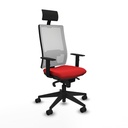 Horna sincro malla blanca similpiel rojo brazos 1D base piramidal cabecero fijo ruedas 65mm nailon