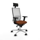 Horna sincro malla blanca similpiel marrón brazos 2D base aluminio cabecero fijo ruedas 65mm nailon