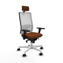 Horna sincro malla blanca similpiel marrón brazos 3D base blanca cabecero 2D ruedas 65mm nailon