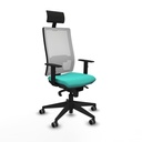 Horna sincro malla blanca similpiel turquesa brazos 1D base piramidal cabecero fijo ruedas 65mm engomadas