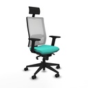 Horna sincro malla blanca similpiel turquesa brazos 2D base piramidal cabecero fijo ruedas 65mm nailon
