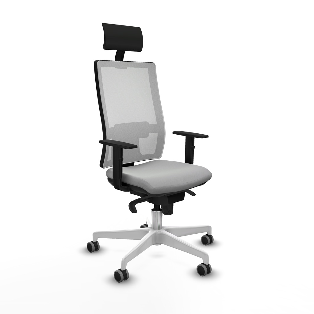 Horna sincro malla blanca similpiel gris claro brazos 1D base blanca cabecero fijo ruedas 65mm engomadas
