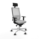 Horna sincro malla blanca similpiel gris claro brazos 1D base blanca cabecero fijo ruedas 65mm engomadas