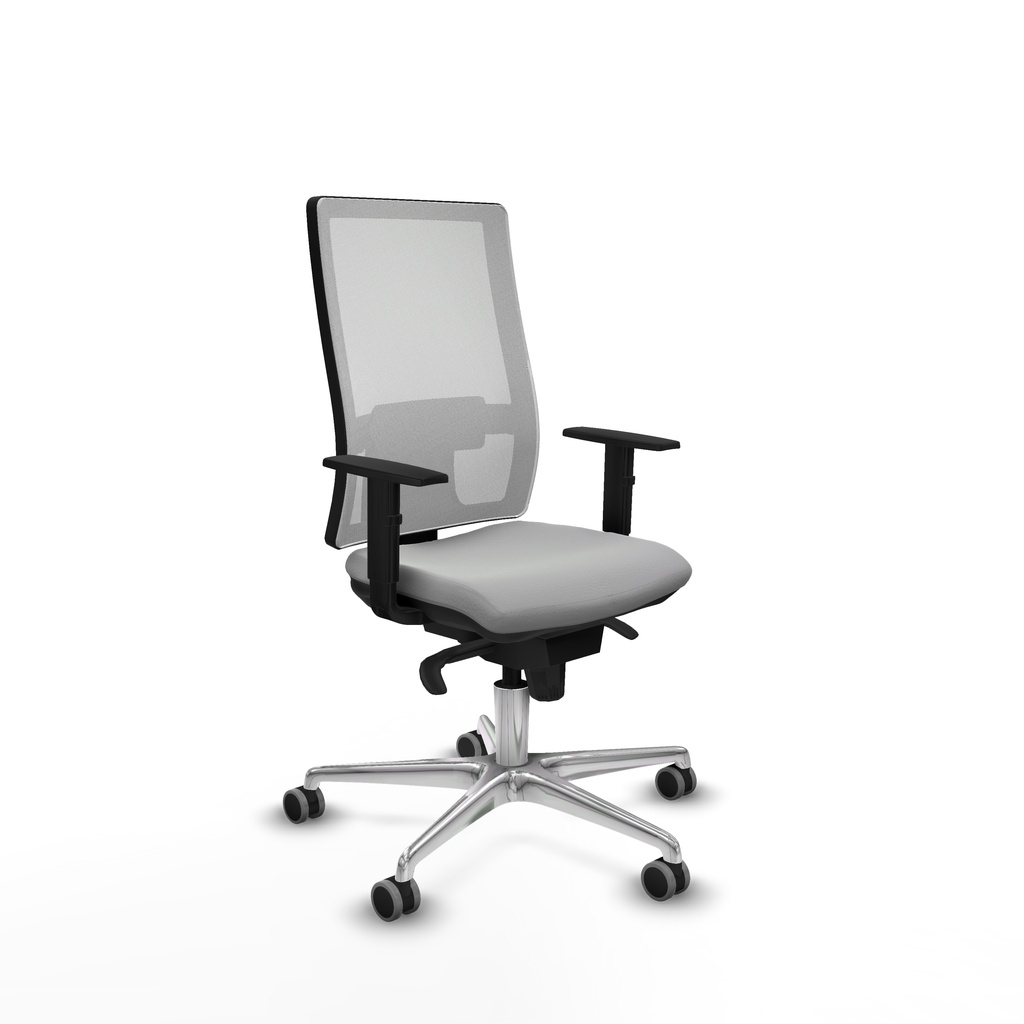 Horna sincro malla blanca similpiel gris claro brazos 1D base aluminio  ruedas 65mm engomadas