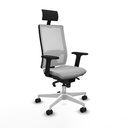 Horna sincro malla blanca similpiel gris claro brazos 2D base blanca cabecero fijo ruedas 65mm nailon
