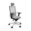 Horna sincro malla blanca similpiel gris claro brazos 2D base blanca cabecero 2D ruedas 65mm nailon