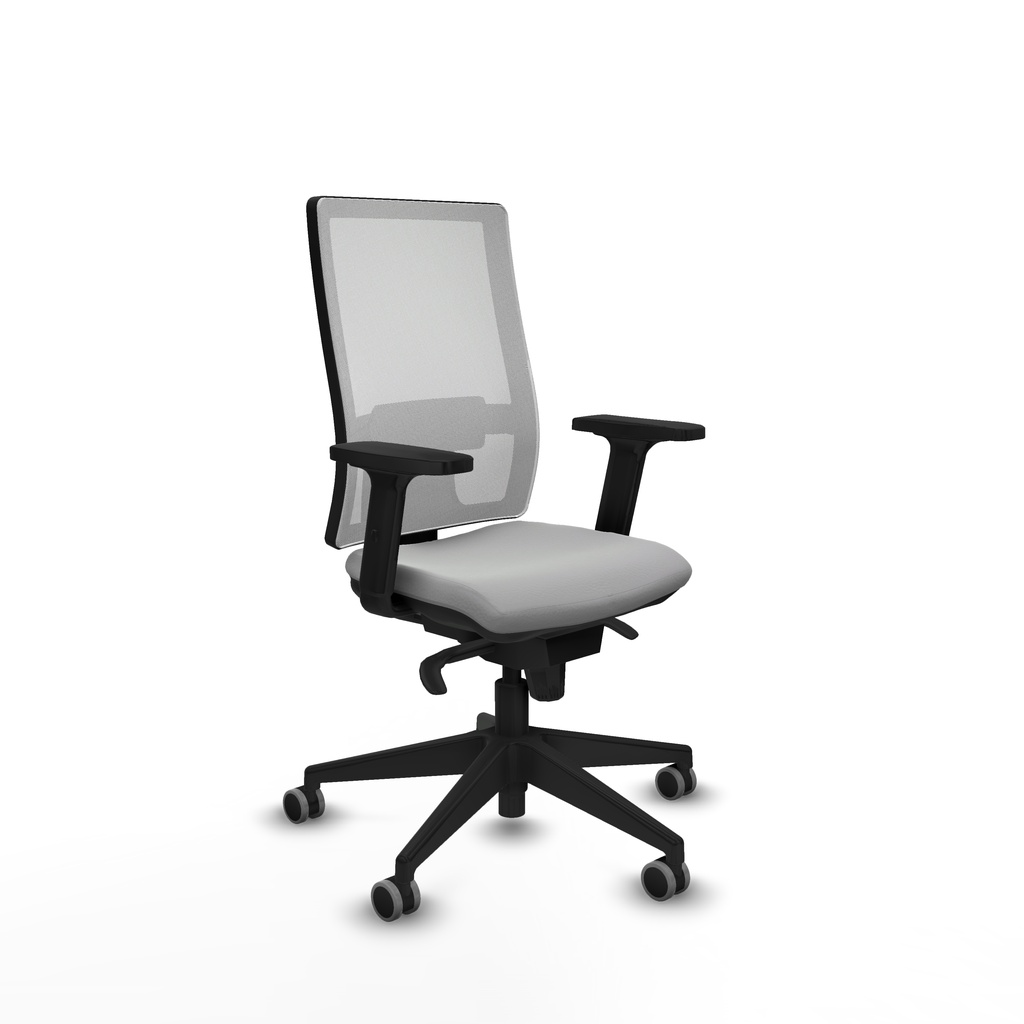 Horna sincro malla blanca similpiel gris claro brazos 2D base piramidal  ruedas 65mm engomadas