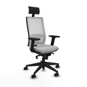 Horna sincro malla blanca similpiel gris claro brazos 2D base piramidal cabecero fijo ruedas 65mm nailon