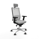 Horna sincro malla blanca similpiel gris claro brazos 2D base aluminio cabecero 2D ruedas 65mm engomadas