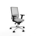 Horna sincro malla blanca similpiel gris claro brazos 2D base aluminio  ruedas 65mm nailon