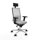 Horna sincro malla blanca similpiel gris claro brazos 2D base aluminio cabecero fijo ruedas 65mm nailon