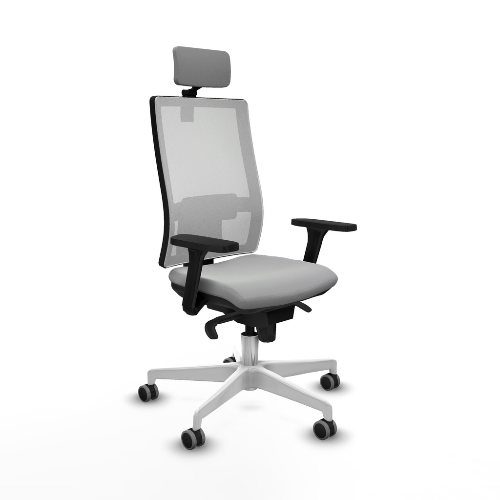 Horna sincro malla blanca similpiel gris claro brazos 3D base blanca cabecero 2D ruedas 65mm engomadas