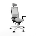 Horna sincro malla blanca similpiel gris claro brazos 3D base blanca cabecero 2D ruedas 65mm engomadas