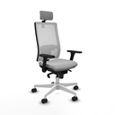Horna sincro malla blanca similpiel gris claro brazos 3D base blanca cabecero 2D ruedas 65mm nailon