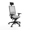 Horna sincro malla blanca similpiel gris claro brazos 3D base piramidal cabecero fijo ruedas 65mm engomadas