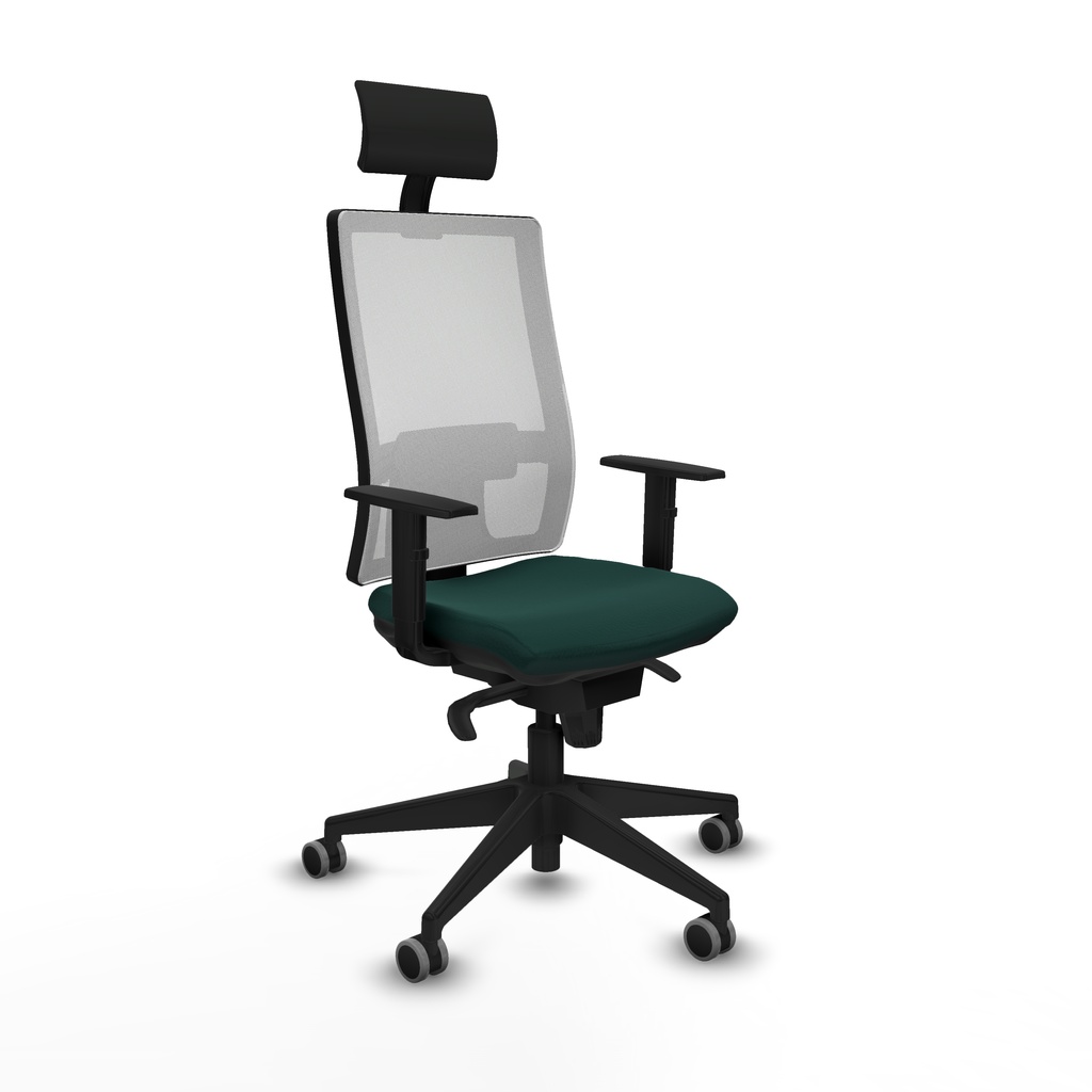 Horna sincro malla blanca similpiel verde botella brazos 1D base piramidal cabecero fijo ruedas 65mm engomadas