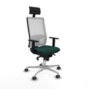 Horna sincro malla blanca similpiel verde botella brazos 1D base aluminio cabecero fijo ruedas 65mm engomadas