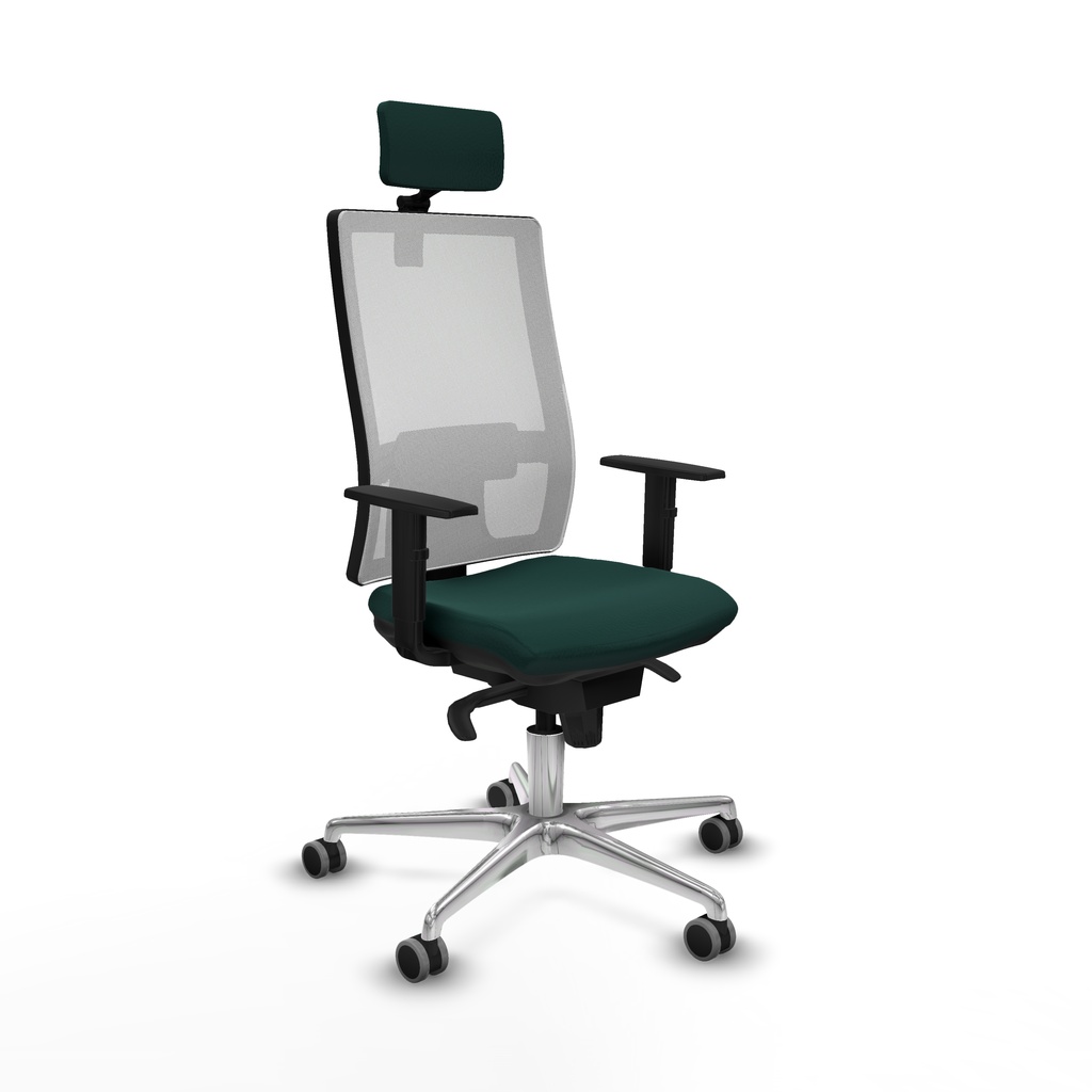 Horna sincro malla blanca similpiel verde botella brazos 1D base aluminio cabecero 2D ruedas 65mm engomadas