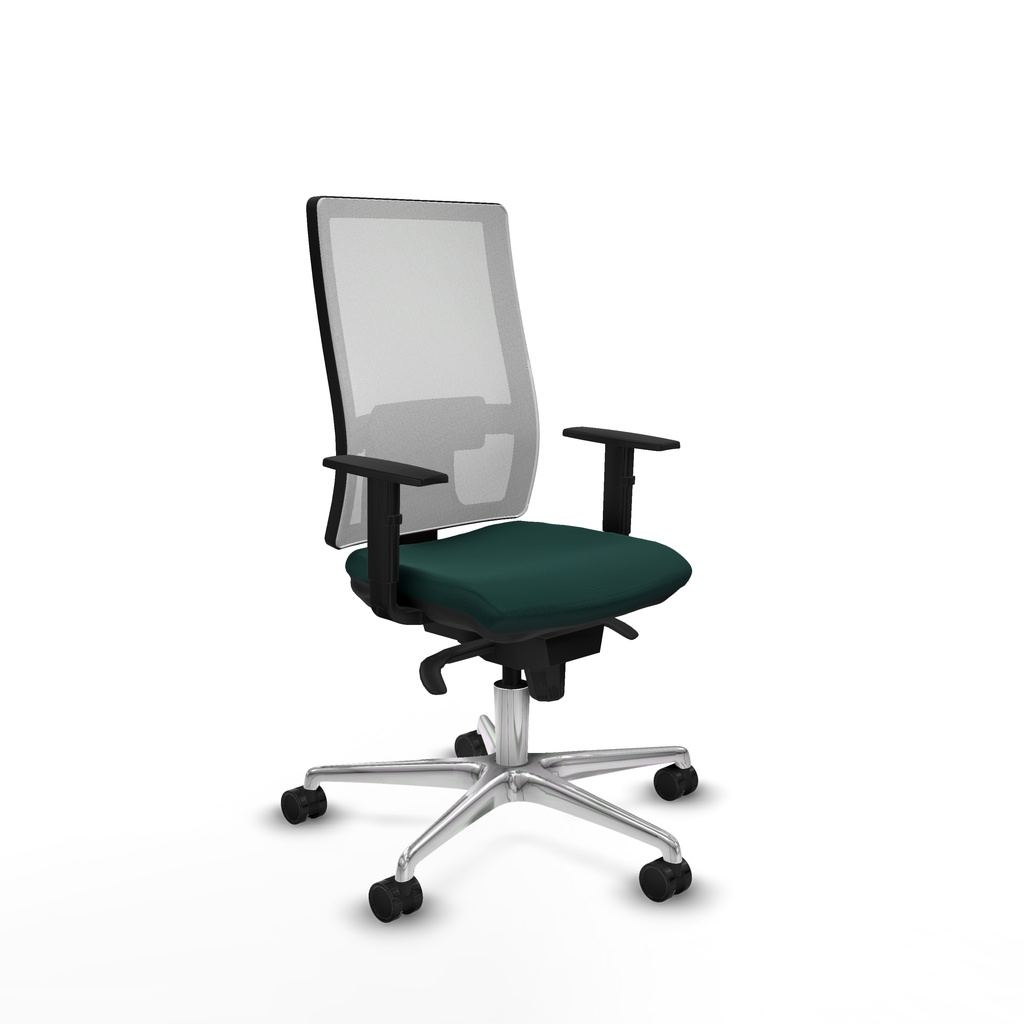 Horna sincro malla blanca similpiel verde botella brazos 1D base aluminio  ruedas 65mm nailon