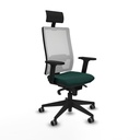Horna sincro malla blanca similpiel verde botella brazos 2D base piramidal cabecero fijo ruedas 65mm engomadas