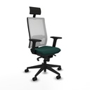 Horna sincro malla blanca similpiel verde botella brazos 2D base piramidal cabecero fijo ruedas 65mm nailon